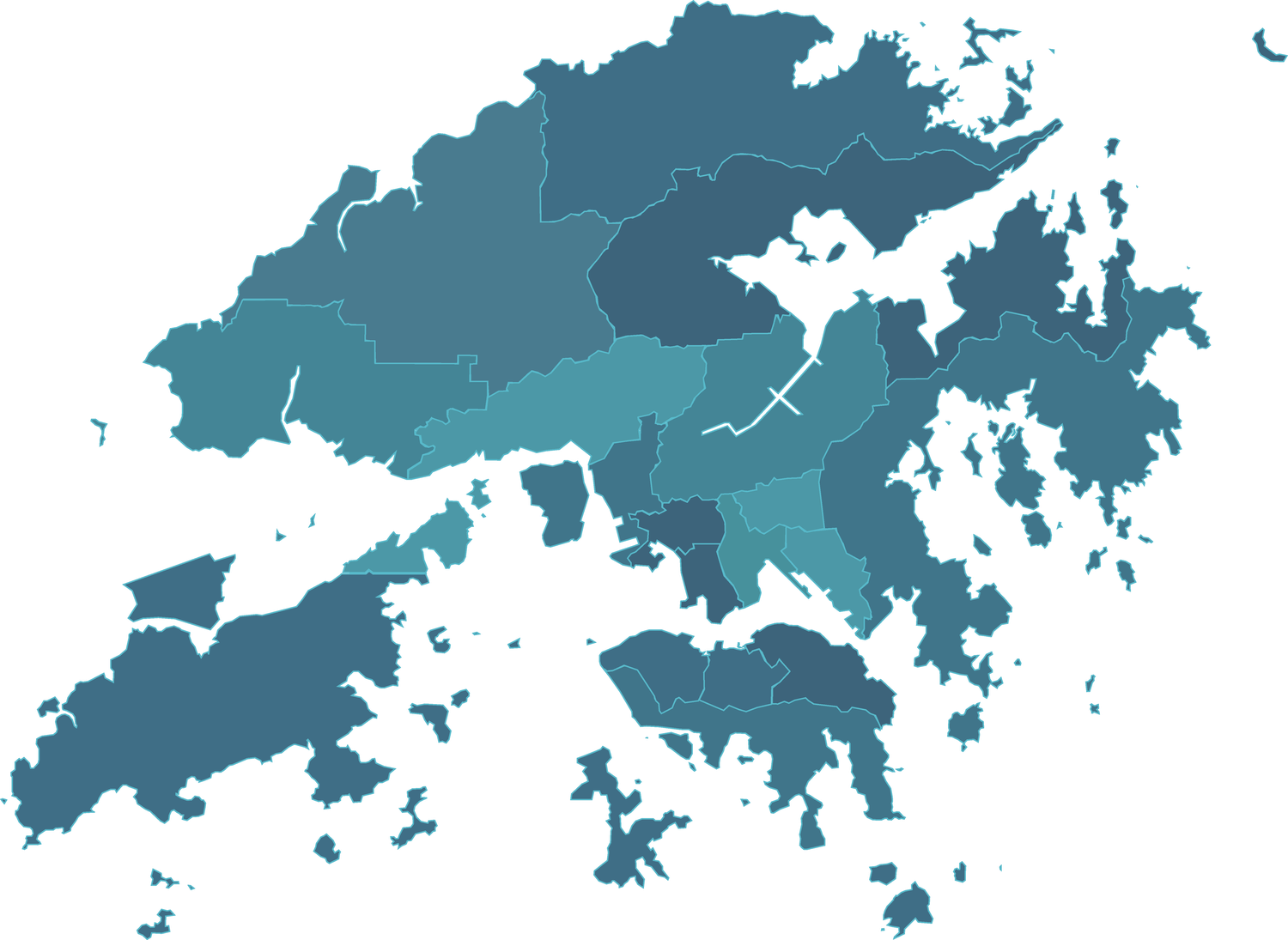 香港十八區輪廓圖，以數據治理色系呈現